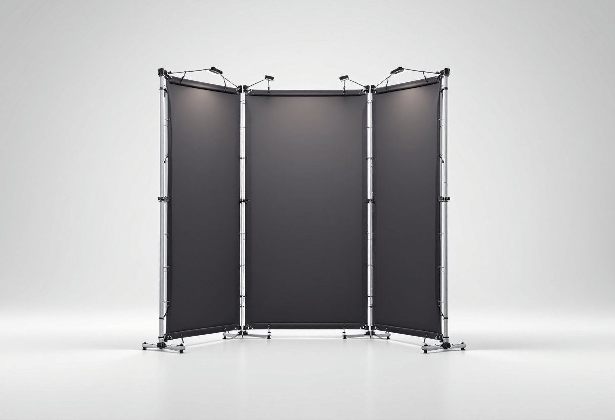 Stand parapluie pliable en studio.